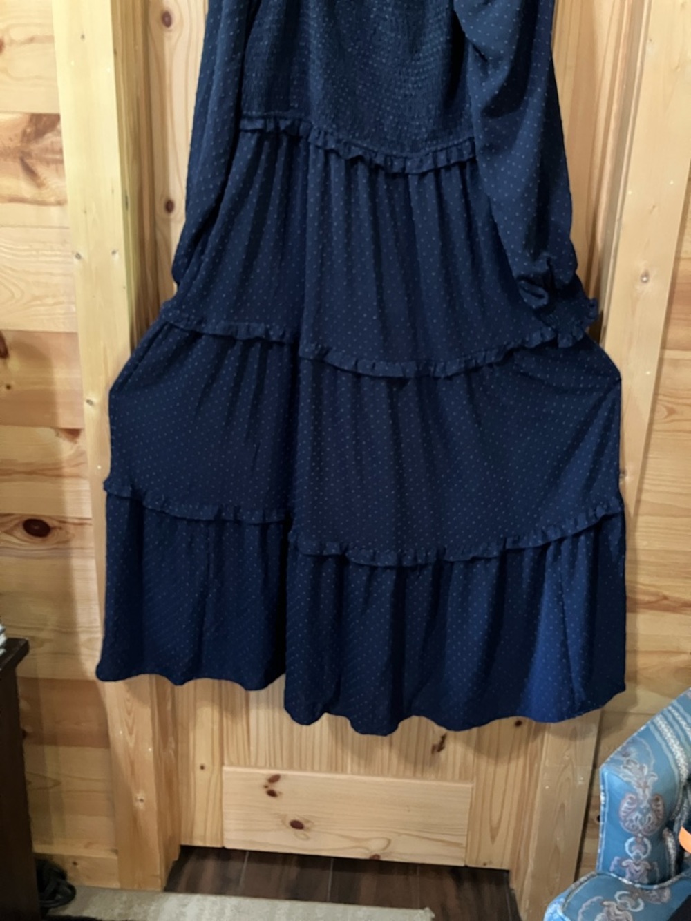 Smocked Navy Long-Sleeve Tiered Maxi Dress - Picture 7 of 8